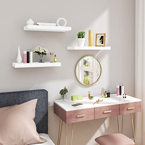 Woltu Wandplank Set RG9372ws-3 - Set van 3 Zwevende Wandplanken - MDF Hout - Wit - 40 x 22,9 x 3,8 cm