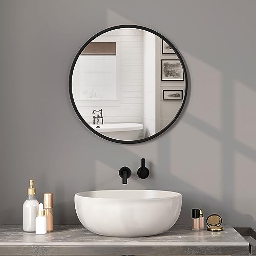 Woltu Ronde Wandspiegel Ø60 cm Zwart Metalen Frame