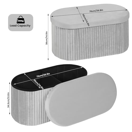 Woltu Opbergbank Velvet - Donkergrijs - 76 x 38 x 38 cm - Opvouwbare Opbergkist met Afneembaar Deksel