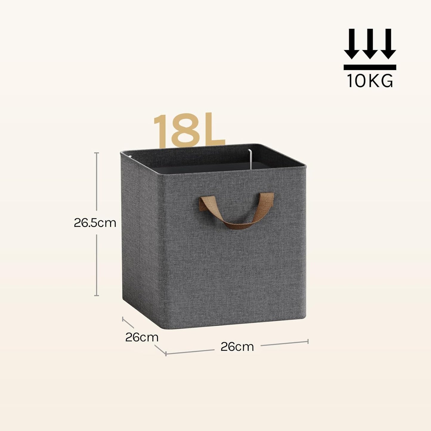 Woltu Opvouwbare Opbergboxen Set van 5 - Grijs - Met Handgrepen en Metalen Frame - 26 x 26 x 26,5 cm