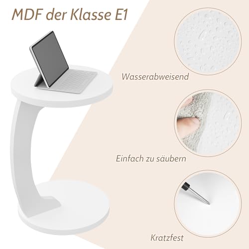 Woltu Ronde C-vormige Bijzettafel - Wit - Ø38 x H55 cm