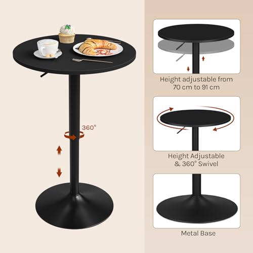 Woltu Ronde Verstelbare Barkruktafel Zwart MDF