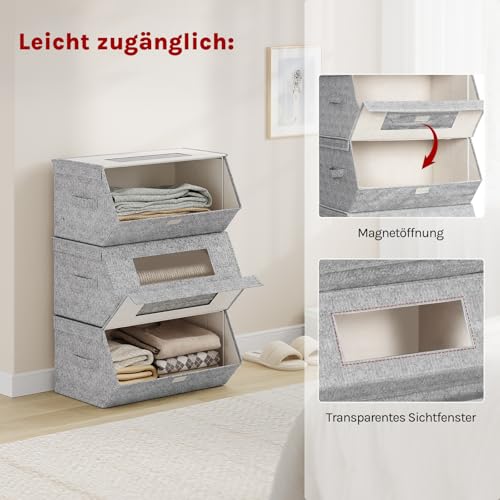 Woltu Stapelbare Opbergdozen met Deksel Grijs en Beige 50x25x35 cm Set van 3