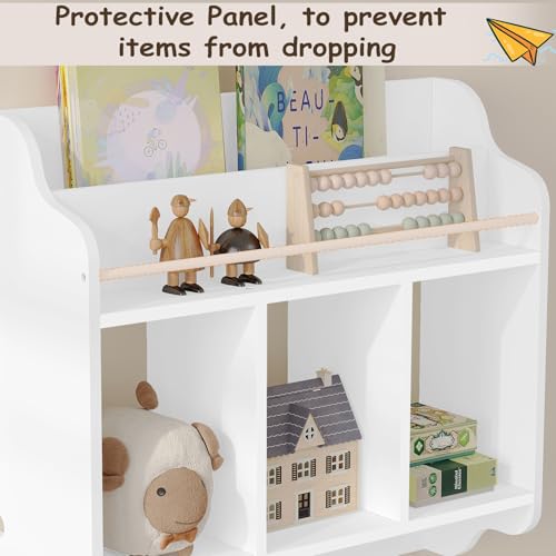 Woltu Kinderwandplank met 3 Open Vakken en 4 Haken Wit 60x57x20 cm