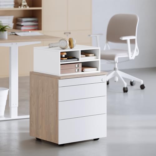 Woltu Printerkast ASK15ws met 3 Vakken - Houten Printerplank Wit - 47 x 22,5 x 40 cm