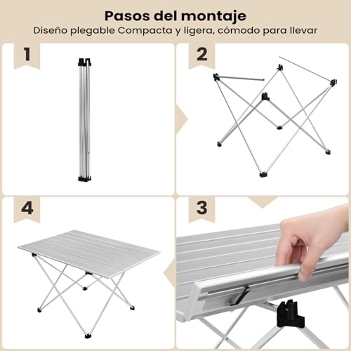 Woltu Vouwtafel Campingtafel Picknicktafel Aluminium Zilver 68 x 46 x 40 cm