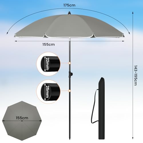 Woltu Parasol Balkonparasol - UV-bestendig en waterdicht - Verstelbaar in hoogte en hoek - Rond