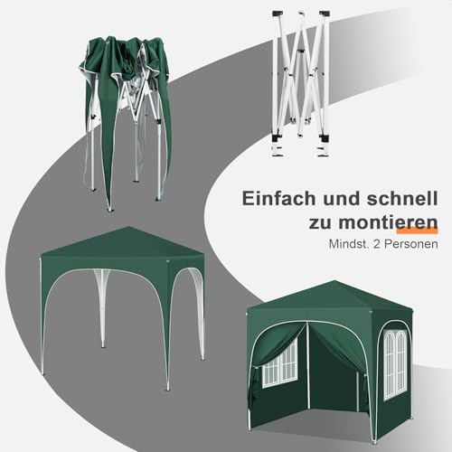 Woltu Vouwpaviljoen 2 x 2 m met 4 Afneembare Wanden Groen