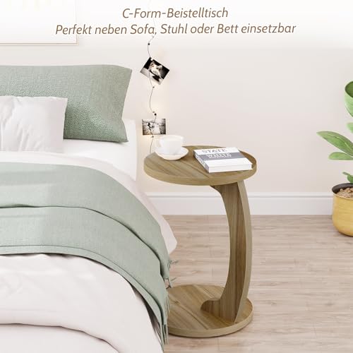 Woltu C-vormige Bijzettafel Rond - Licht Eiken MDF - 38 x 55 cm