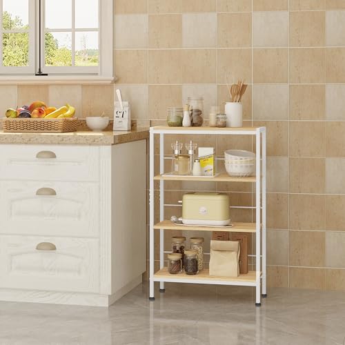 Woltu Hoekplank met 4 Niveaus Nordic Stijl - Hout en Metaal Licht Eiken + Wit - 50 x 20 x 78 cm