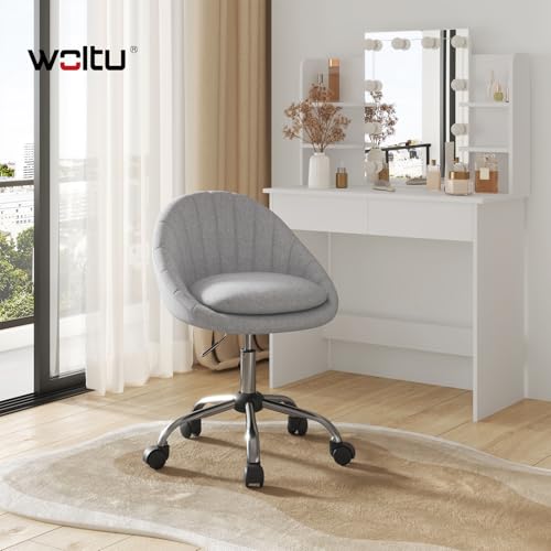 Woltu Bureaustoel Ergonomisch - Met Wielen, Draaibaar, Linnen Bekleding Grijs - Metalen Frame, 10 cm Verstelbaar, BS168gr