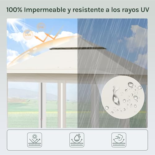 Woltu Vouwbare Tuinpaviljoen met Afneembare Muggenhorren Beige 3 x 3 m