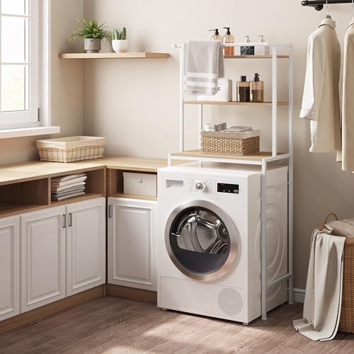 Eugad Wasmachinekast met 3 Planken en Ophangstang Licht Eiken Wit 67 x 40 x 162 cm