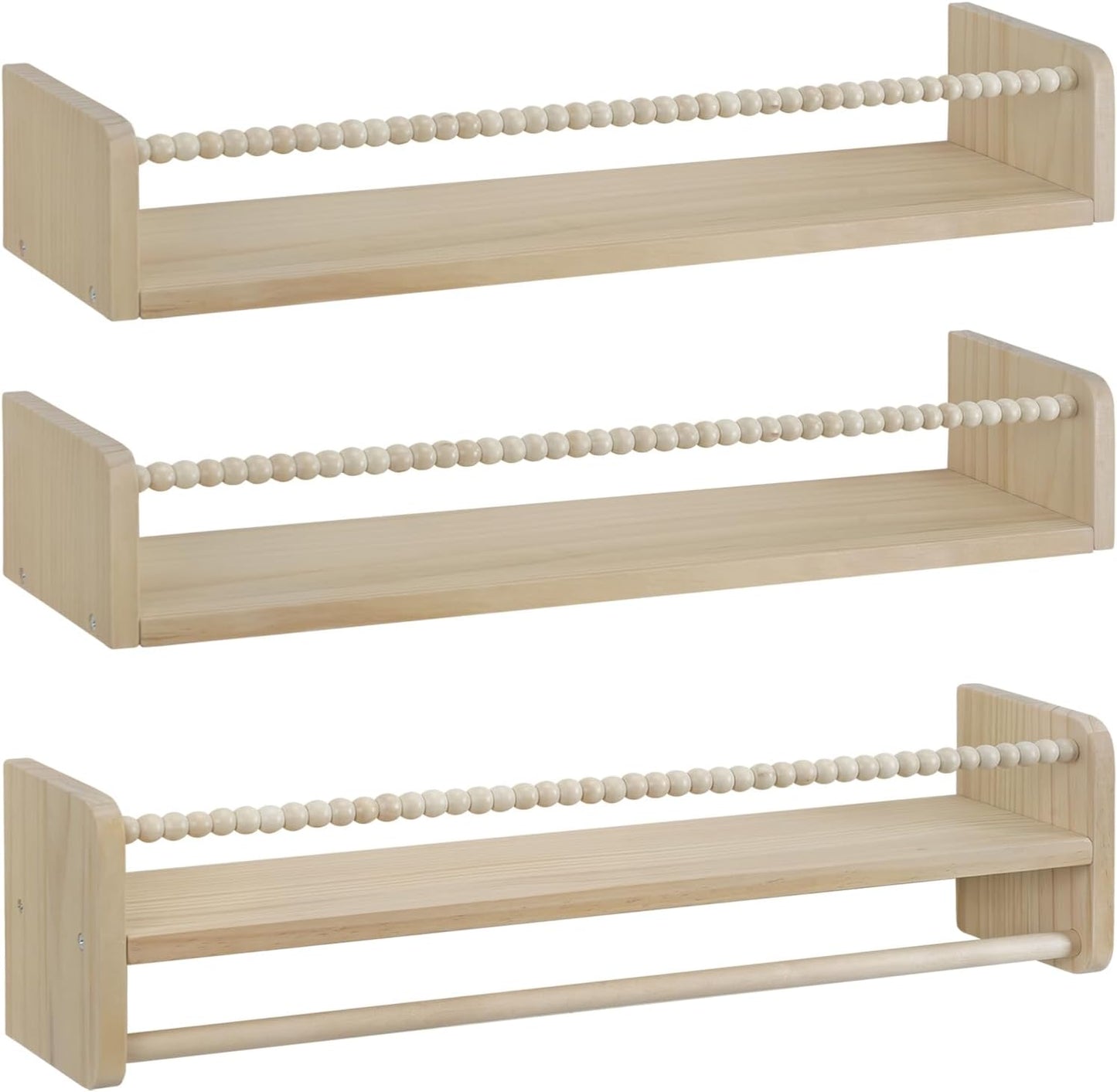 Woltu Set van 3 Montessori boekenplanken voor aan de Muur - 60 x 14 x 15 cm - Massief Grenenhout - Natuurlijk Hout - Wandplanken voor Boeken, Speelgoed en Decoratie