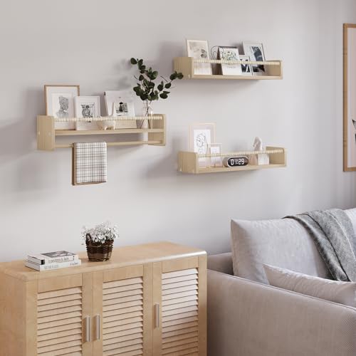 Woltu Montessori Wandplanken voor Kinderkamer 60 cm Natuurlijk Hout Set van 3