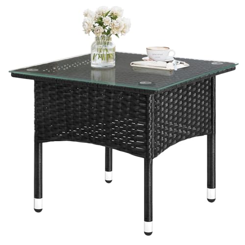 Woltu Tuin Tafel Rattan Look Zwart 50 x 50 x 45,5 cm
