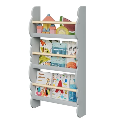Woltu kinderboekenplank wandrek met 3 niveaus grijs