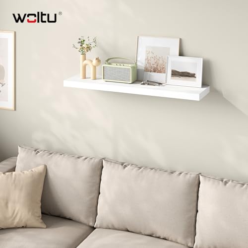 Woltu Zwevende Wandplank RG9370ws - Houten Wandrek - Wit - 90 x 22,9 x 3,8 cm