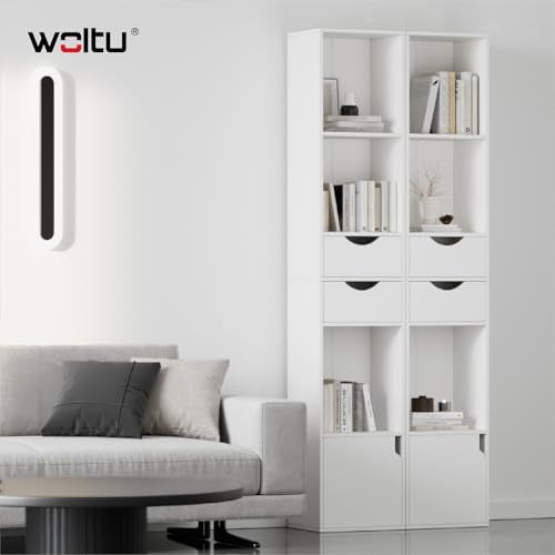 Woltu Boekenkast met Laden - Staande Opbergkast - Wit - 30x24x158 cm