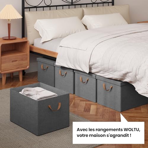 Woltu Opvouwbare Opbergbox met Deksel en Handvatten Grijs 48 x 30 x 36 cm - Set van 5