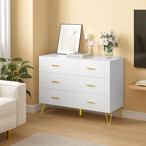 Woltu Ladekast met 6 Lades Wit met Gouden Metalen Poten 100 x 40 x 75 cm