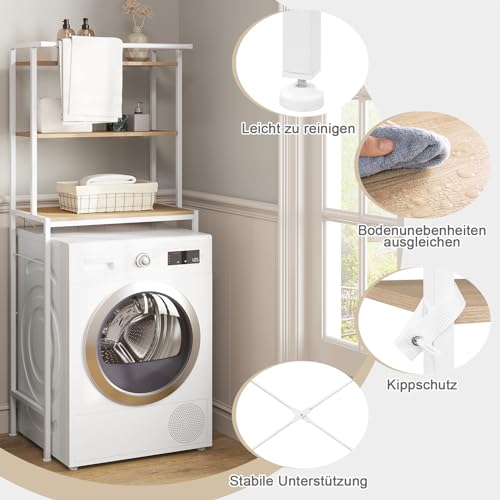 Eugad Wasmachinekast met 3 Planken en Ophangstang Licht Eiken Wit 67 x 40 x 162 cm
