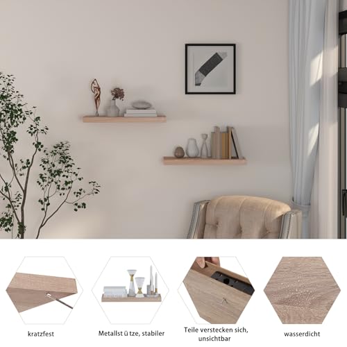 Eugad Set van 2 Zwevende Wandplanken - Modern Eikenhout - Geel - 60 x 22,9 x 3,8 cm