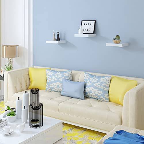 Woltu Wandplank Set - 3 Zwevende Planken - MDF Wit - 60x15x4 cm - Voor Woonkamer, Keuken, Slaapkamer en Badkamer