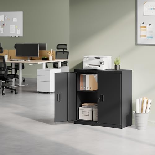 Woltu Lockerkast met Verstelbare Legplank - Metalen Kast met Slot - Zwart - 90 x 92 x 40 cm