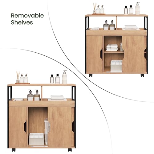 Eugad Smal Badkamerkast met 2 Open Vakken en Verstelbare Plank Licht Zwart Eiken 70 x 71,5 x 20 cm