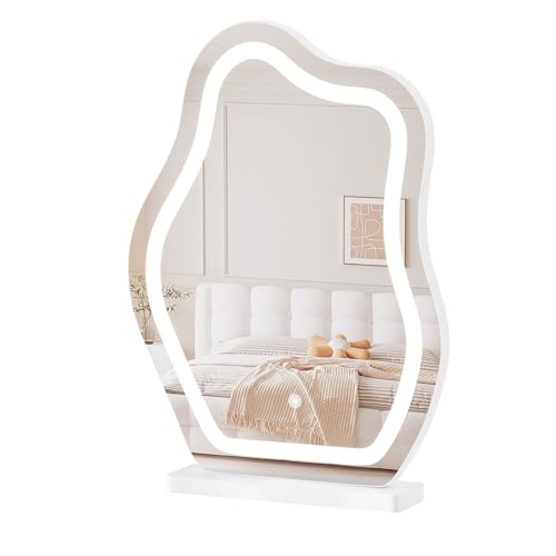 Woltu Onregelmatige Wolkvormige Make-up Spiegel - LED Verlichting met 3 Lichtstanden - Verstelbare Helderheid - 40 x 54 cm - Wit