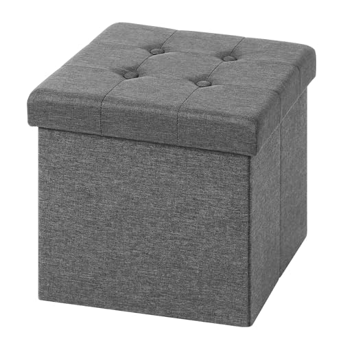 Woltu Opbergpoef met Deksel in Linnen Lichtgrijs 37,5x37,5x38 cm