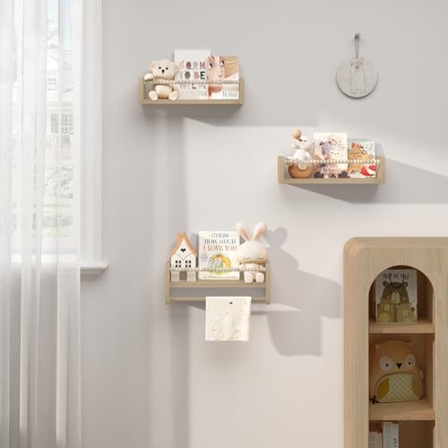Woltu Kinder Wandplank Set van 3 - Massief Hout - 40 cm - Met Houten Kralen - Veilig en Praktisch
