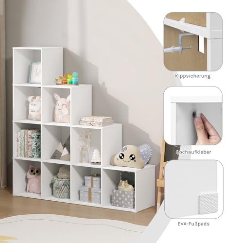Woltu Boekenkast Trapvormige Plank met 10 Vakken Wit 120 x 30 x 120 cm