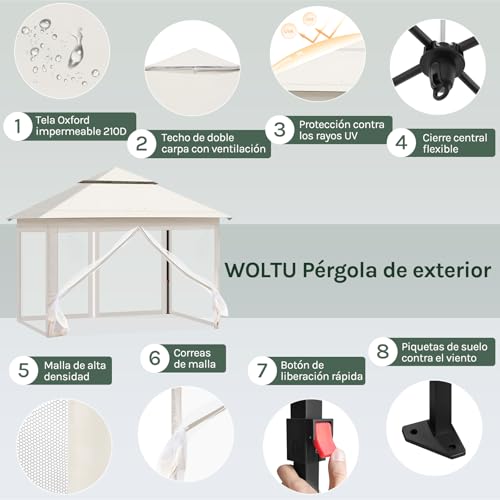 Woltu Vouwbare Tuinpaviljoen met Afneembare Muggenhorren Beige 3 x 3 m