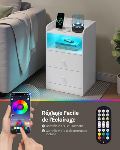 Woltu Nachtkastje met Oplaadstation en LED-verlichting Wit 40x35x64 cm