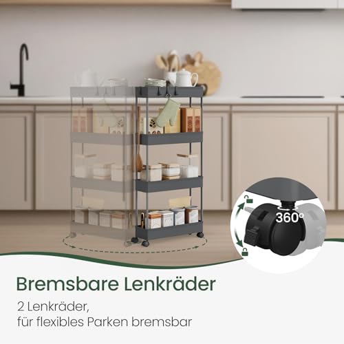 Keukentrolley met 4 Niveaus en Wielen Grijs 39 x 83,5 x 12,5 cm