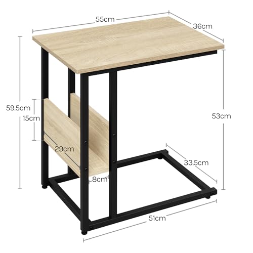 Woltu Bijzettafel voor Bank - Eikenhout en Zwart IJzeren Frame - 55x36x59,5 cm