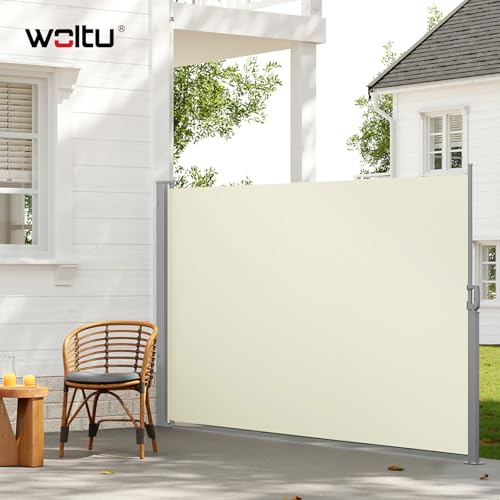 Woltu Privacy Scherm - Uitschuifbaar Zonwering en Ruimteverdeler - Crème - 180 x 350 cm