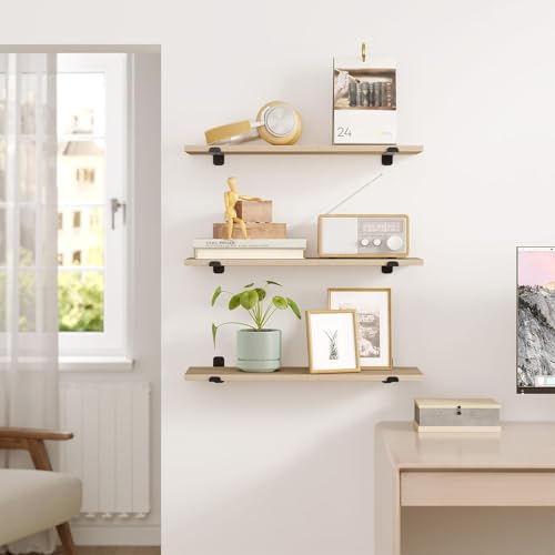 Eugad Set van 3 Zwevende Wandplanken Retro Stijl - Zwart en Licht Hout - 60 x 20 x 7 cm