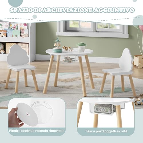 Woltu Kinder Tafel en Stoelen Set Rond Wit 3-delig