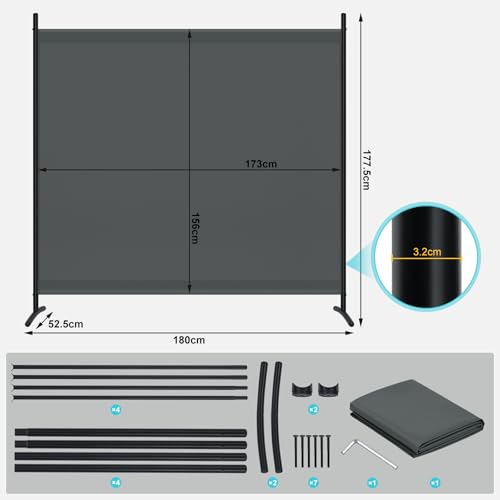 Woltu Paravent Privacy Scherm - Donkergrijs - 180 x 177 cm