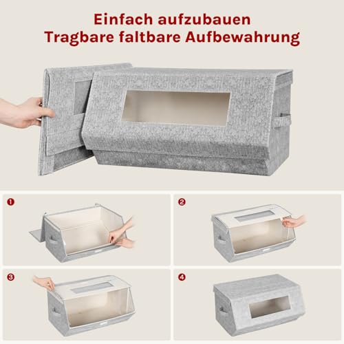 Woltu Stapelbare Opbergdozen met Deksel Grijs en Beige 50x25x35 cm Set van 3