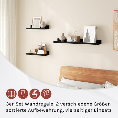 Woltu Wandplank Set 3-delig Zwart - 2x 30x5x10 cm, 1x 60x5x10 cm