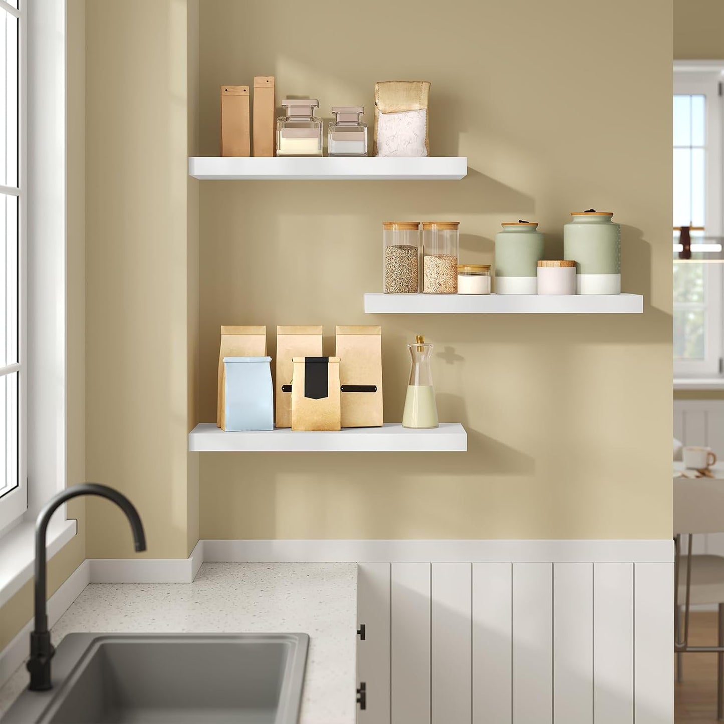 Esituro Zwevende Wandplank Wit 50 x 22,9 x 3,8 cm - Moderne MDF Wandplank - Floating Shelf voor Woonkamer, Slaapkamer, Keuken en Badkamer