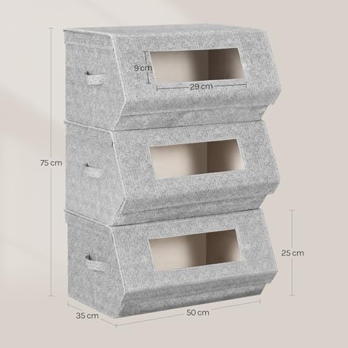 Woltu Stapelbare Opbergdozen met Deksel Grijs en Beige 50x25x35 cm Set van 3