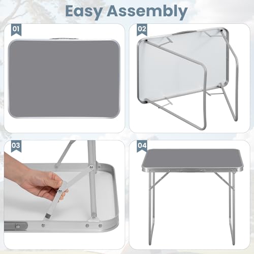 Woltu Campingtafel CPT8135gr - Opvouwbare Reistafel met Handvat - Aluminium en MDF - Grijs - 70 x 50 x 60 cm