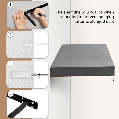 WOLTU RG9370dgr – Zwevende Wandplank – MDF Donkergrijs – 90 x 22,9 x 3,8 cm