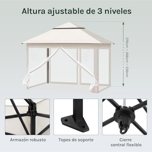 Woltu Vouwbare Tuinpaviljoen met Afneembare Muggenhorren Beige 3 x 3 m