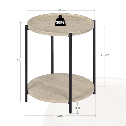 Woltu Ronde Salontafel met 2 Planken - Verwijderbare Bovenplaat - Metaal en Licht Eikenhout - Ø 43 cm